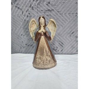 Pottery Til Collections Ceramic Praying Angel  With Winter Scene